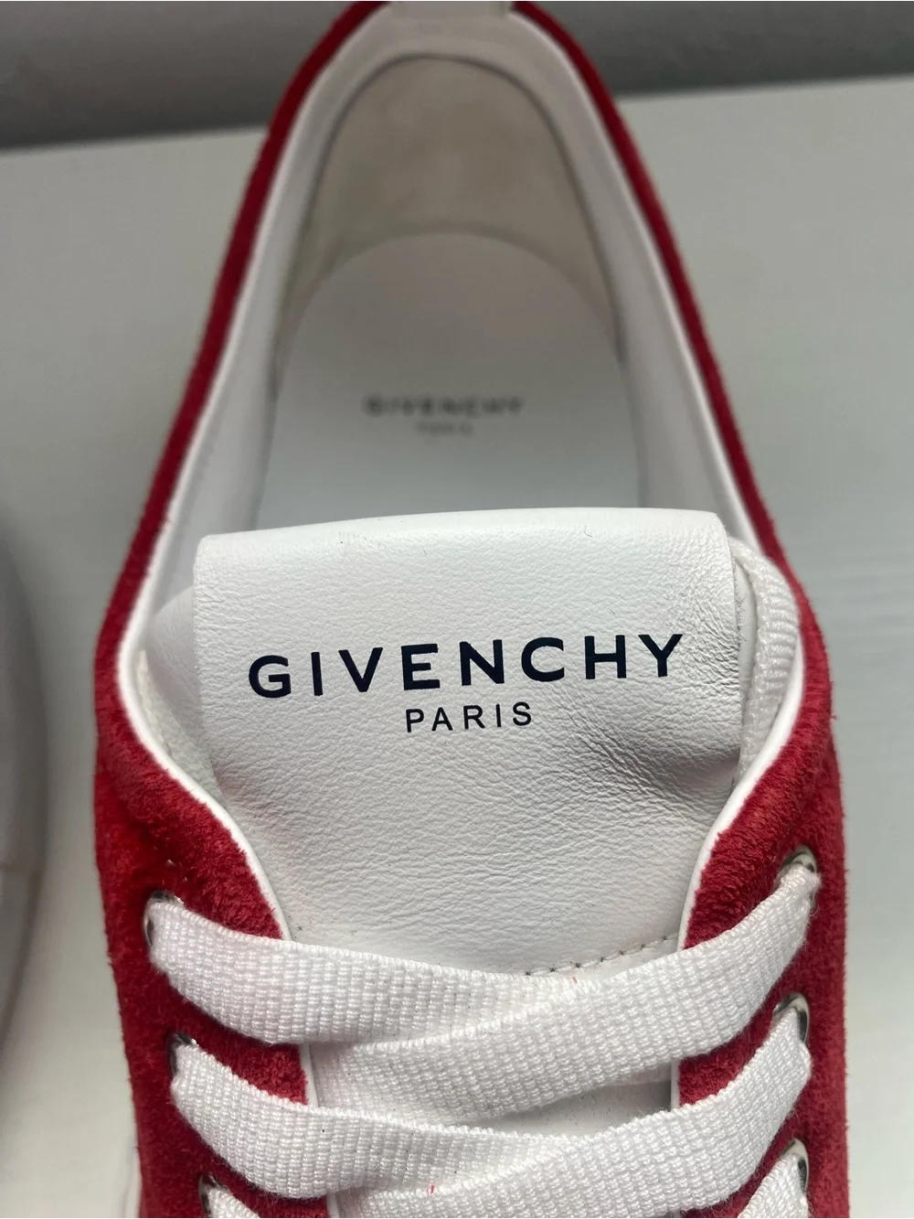 Givenchy Men’s Red Suede Low-Top Sneakers with White Accents